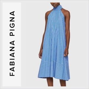 NEW FABIANA PIGNA women's dress in striped indigo M